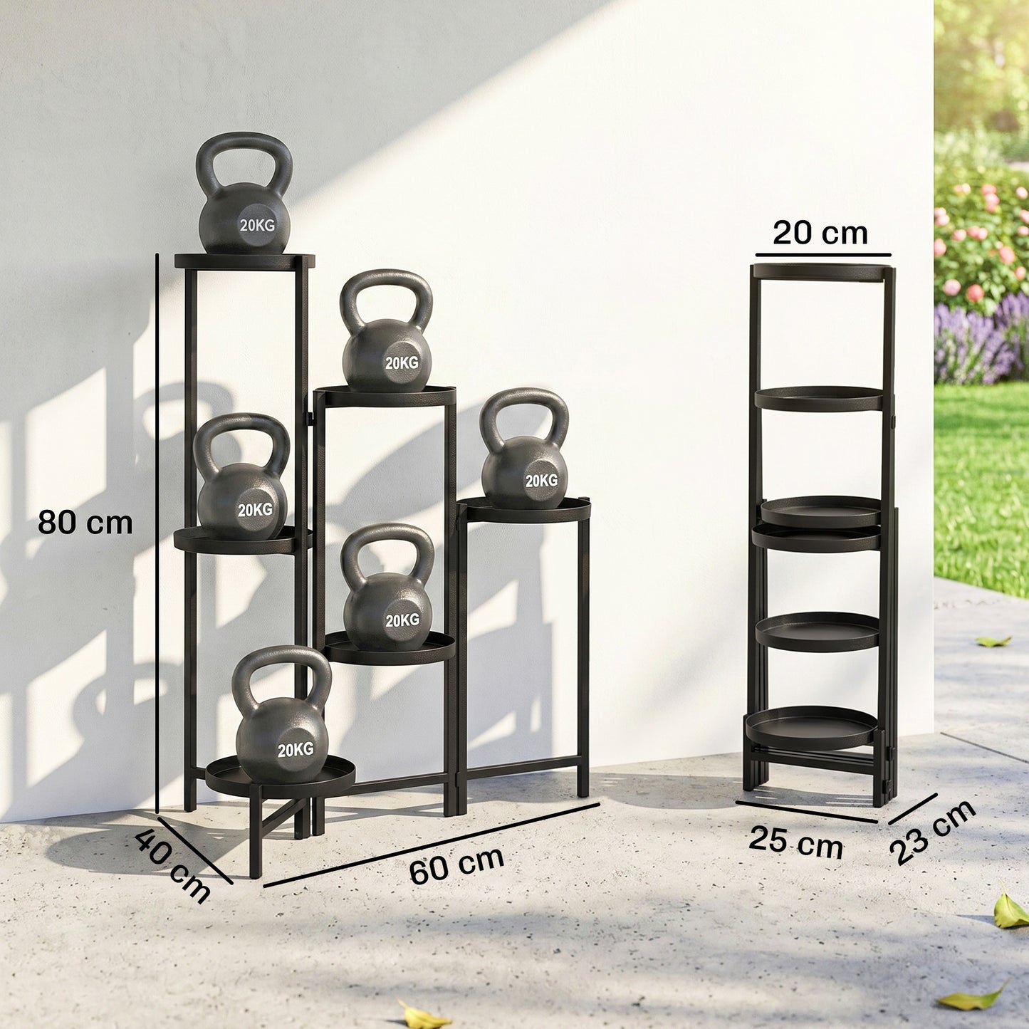 Outsunny 3 Tier Plant Stand Indoor Outdoor, Foldable Corner Plant Stands for Multiple Plants, Metal Round Flower Pot Holder for Patio Garden Balcony Living Room, Black