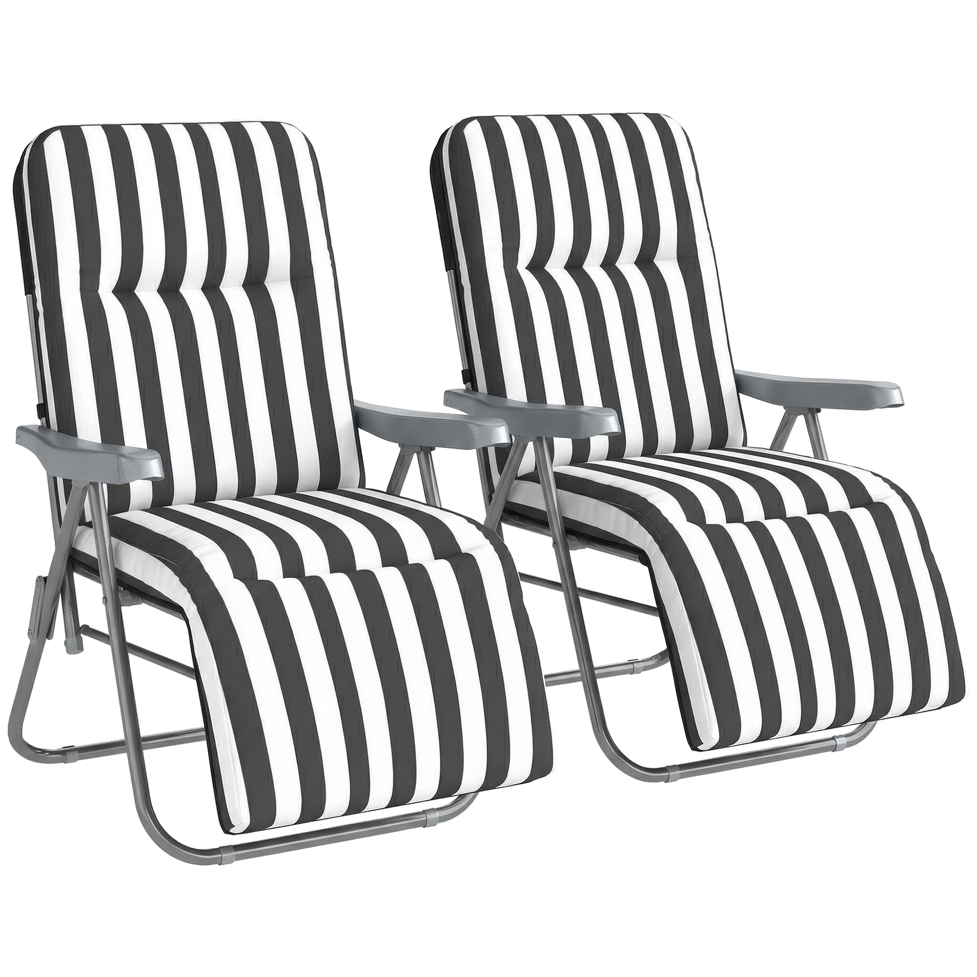 Photo of Outsunny Set of 2 Foldable Patio Sun Lounger with Adjustable Backrest and Cushion, Grey and White in White colour on a white background