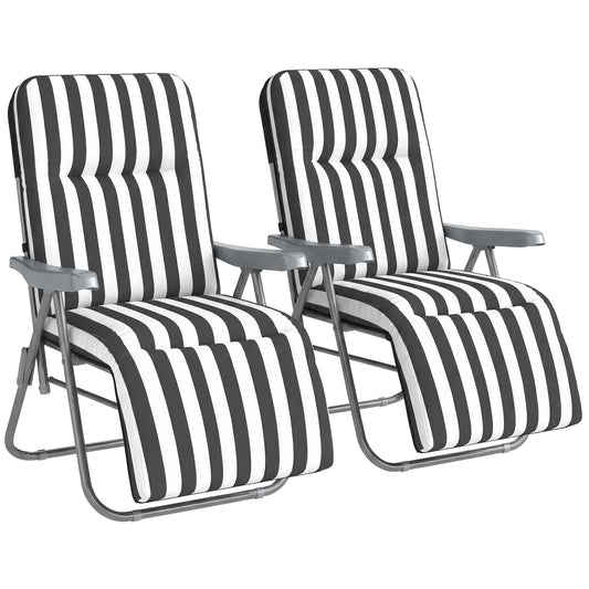 Photo of Outsunny Set of 2 Foldable Patio Sun Lounger with Adjustable Backrest and Cushion, Grey and White in White colour on a white background