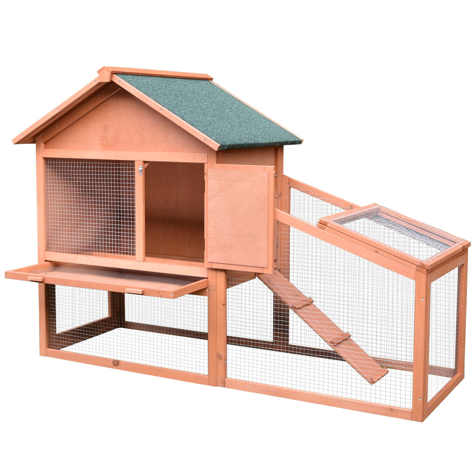 Photo of PawHut Small Animal Two-Level Fir Wood Guinea Pigs Hutches w/ Slide Out Tray Red/Brown in Red/Brown colour on a white background