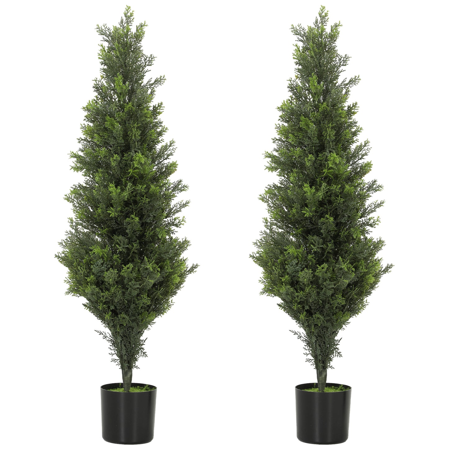 Photo of HOMCOM Set of 2 Decorative Artificial Plants Cypress in Weighted Pot, Fake Plant with 564 Leaves, 90cm in 90cm colour on a white background