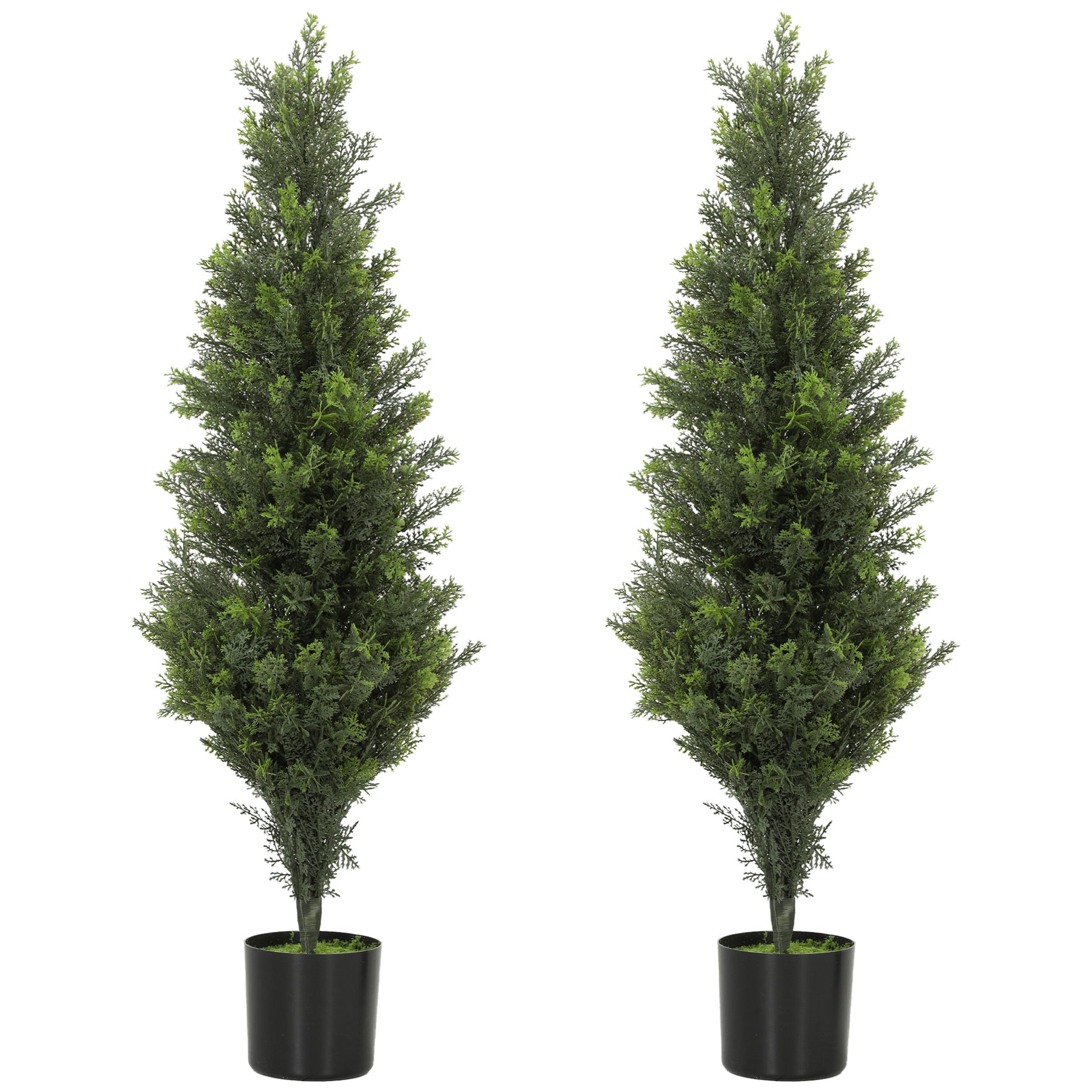 Photo of HOMCOM Set of 2 Decorative Artificial Plants Cypress in Weighted Pot, Fake Plant with 564 Leaves, 90cm in 90cm colour on a white background