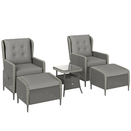 Photo of Outsunny Five-Piece Reclining Rattan Chair Set - Charcoal Grey in Grey colour on a white background