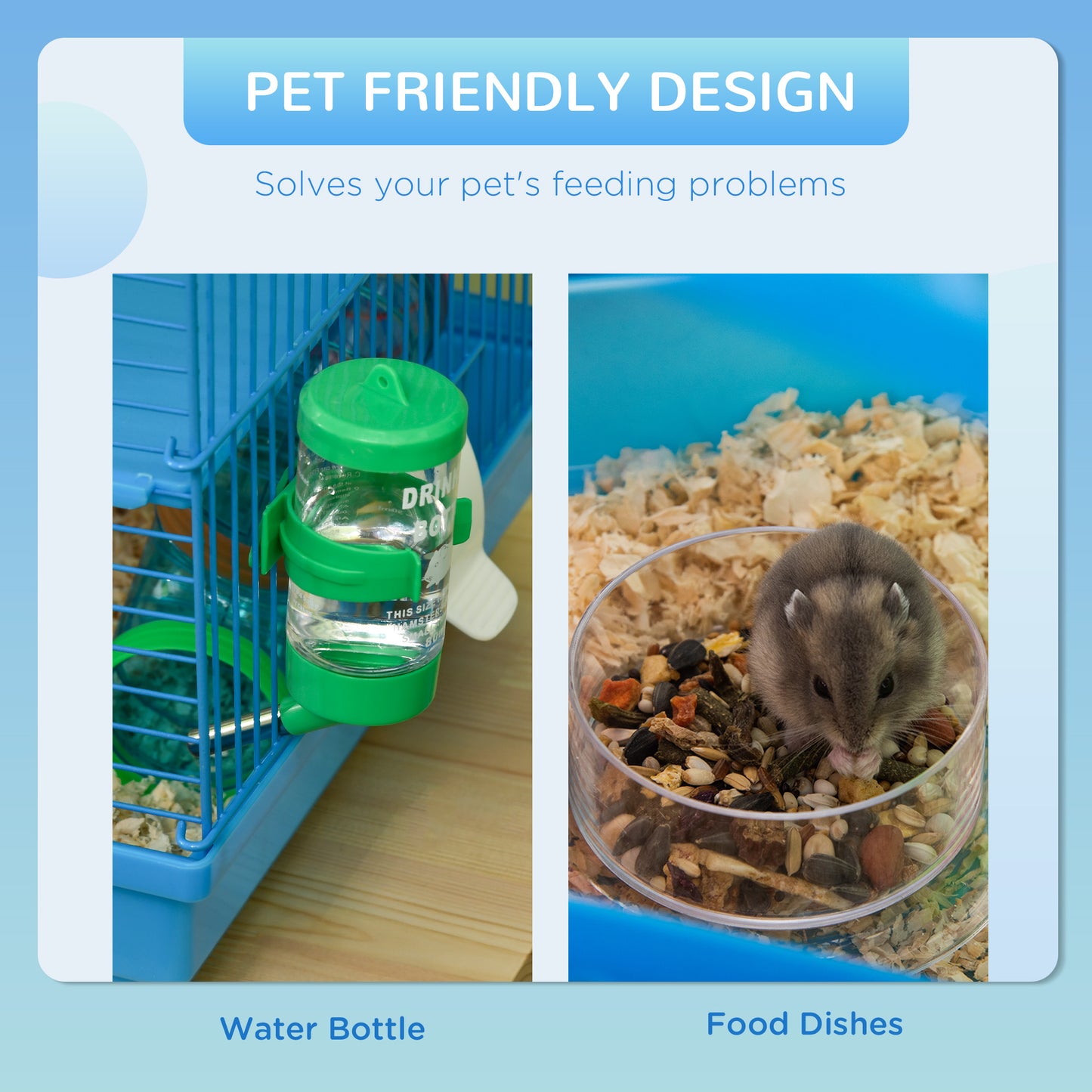 PawHut Hamster Cage, 5 Tier Carrier Habitat with Exercise Wheels Tunnel Tube Water Bottle Dishes House Ladder, Gerbil Cage for Dwarf Mice, Blue