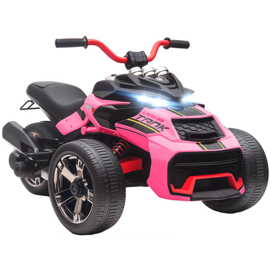 Photo of AIYAPLAY 12V Kids Electric Ride On Car with 3 Wheeler, MP3 Player, Horn, 2 Speeds, LED Lights for Boys & Girls Ages 3-8, Pink in Pink colour on a white background