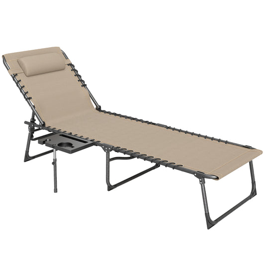 Photo of Outsunny Five-Position Reclining Sun Lounger - Beige in Beige colour on a white background