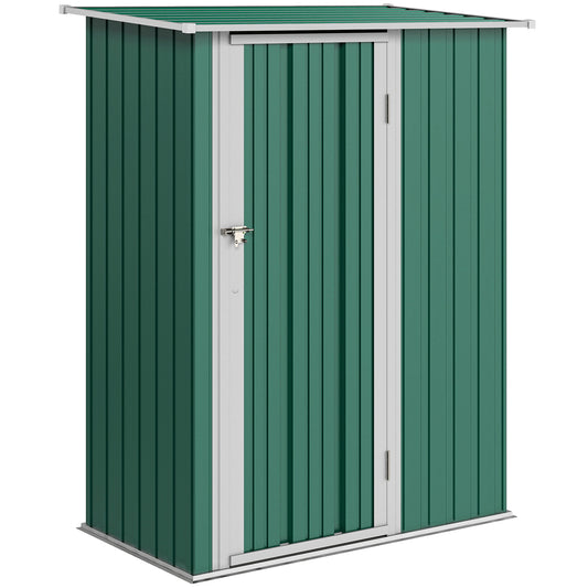 Photo of Outsunny 5ft x 3ft Garden Storage Shed, Galvanised Outdoor Metal Shed Waterproof with Sloped Roof, Lockable Door for Patio Tools, Equipment, Green in Green colour on a white background