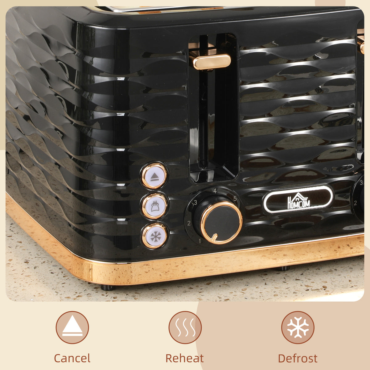 HOMCOM Four-Slice Rippled Toaster - Black