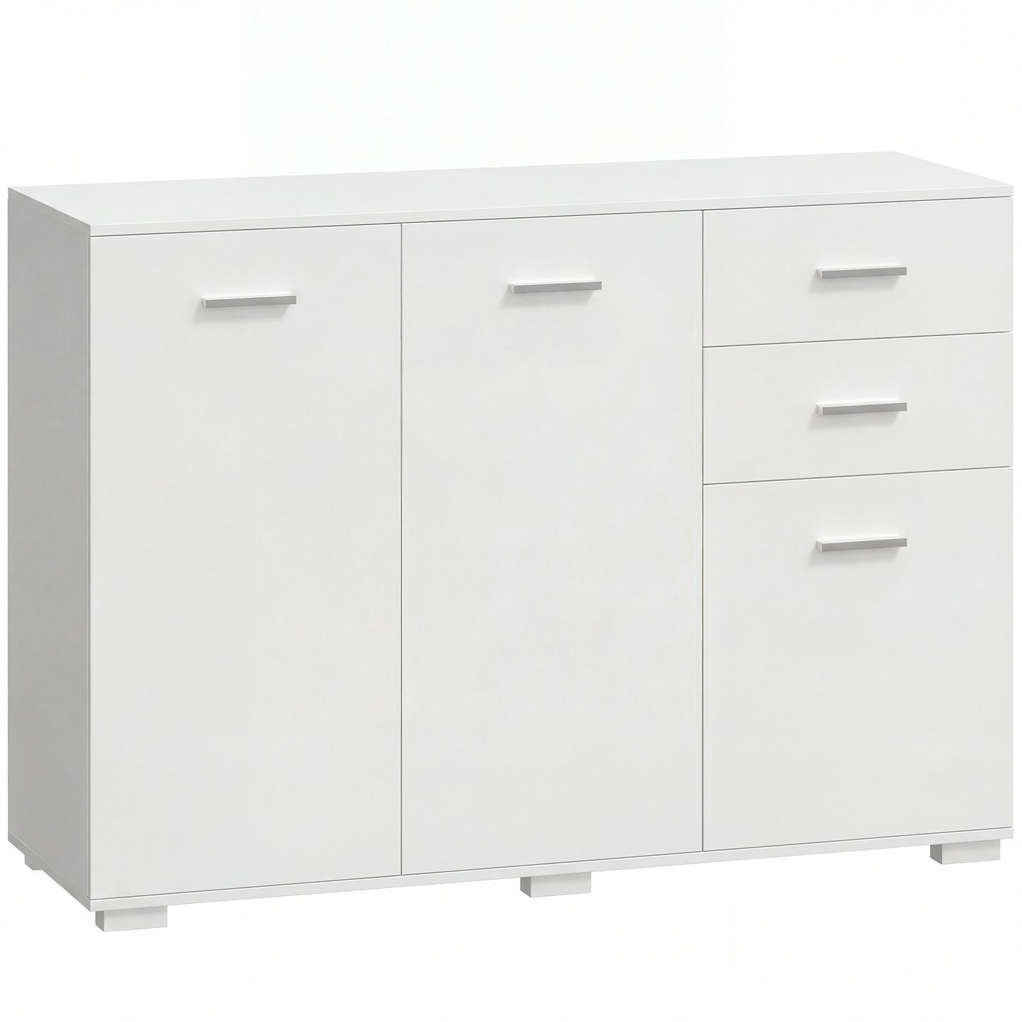 Photo of HOMCOM Sideboard, Modern Storage Cabinet with 2 Drawers, 3 Doors and Adjustable Shelves, White in White colour on a white background
