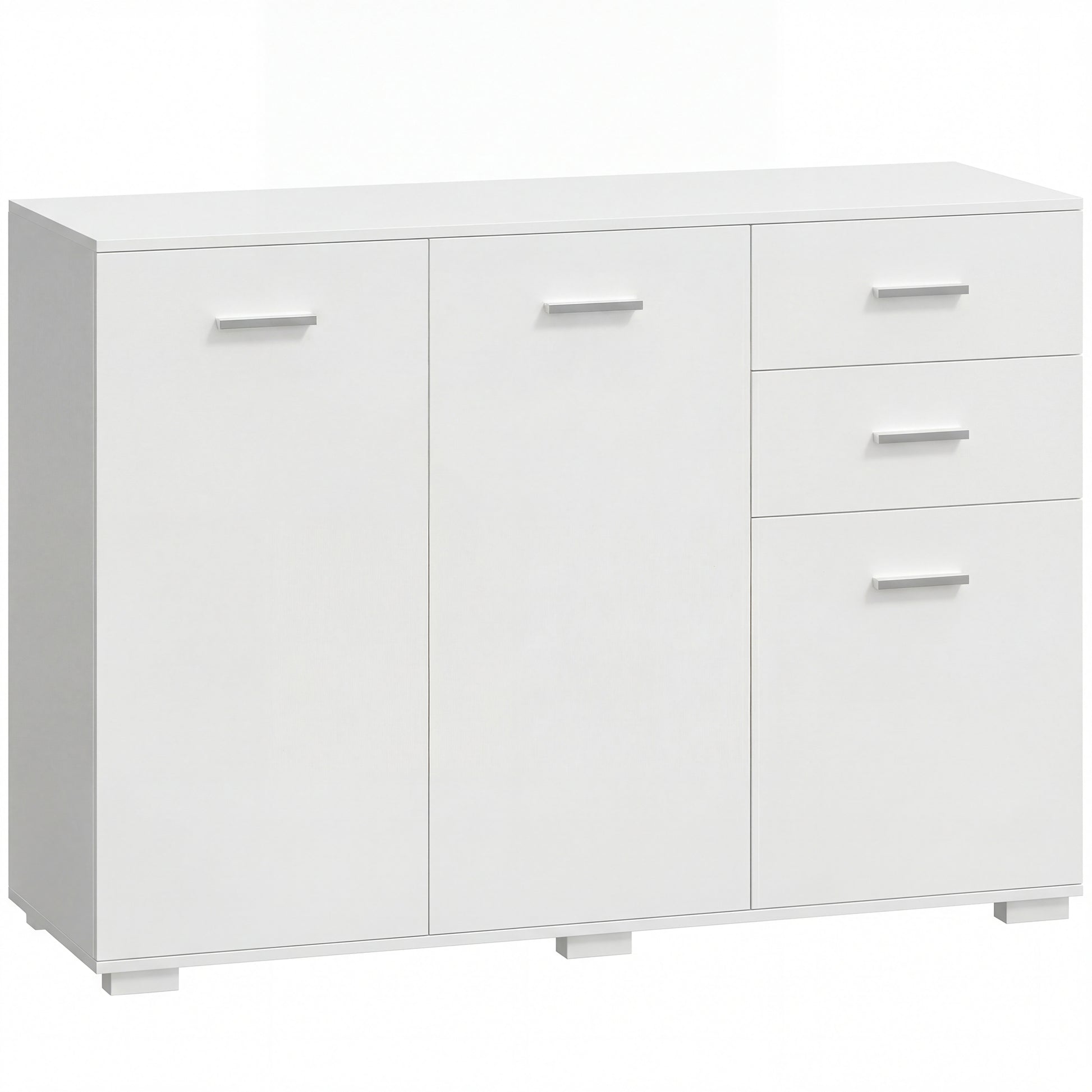 Photo of HOMCOM Sideboard, Modern Storage Cabinet with 2 Drawers, 3 Doors and Adjustable Shelves, White in White colour on a white background