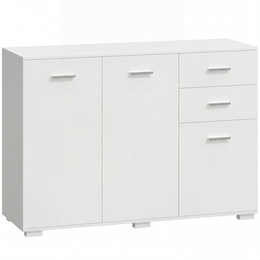 Photo of HOMCOM Sideboard, Modern Storage Cabinet with 2 Drawers, 3 Doors and Adjustable Shelves, White in White colour on a white background