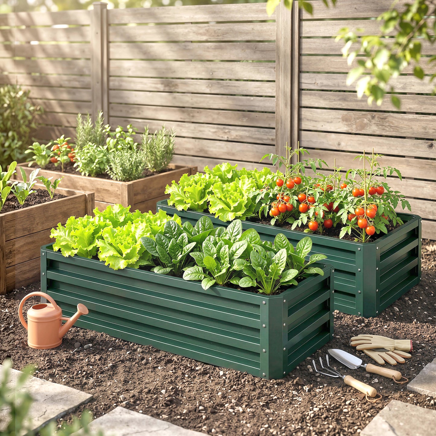 Outsunny Set of Two 110 x 65cm Steel Planter Boxes - Green
