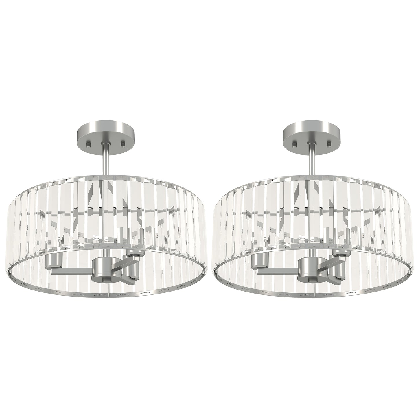 Photo of HOMCOM Crystal Ceiling Light Fixture Set of 2, Semi Flush Mount Modern Chandelier for Living Room, Bedroom and Hallway, 3-Lights with E14 Base, Silver Tone in Tone colour on a white background