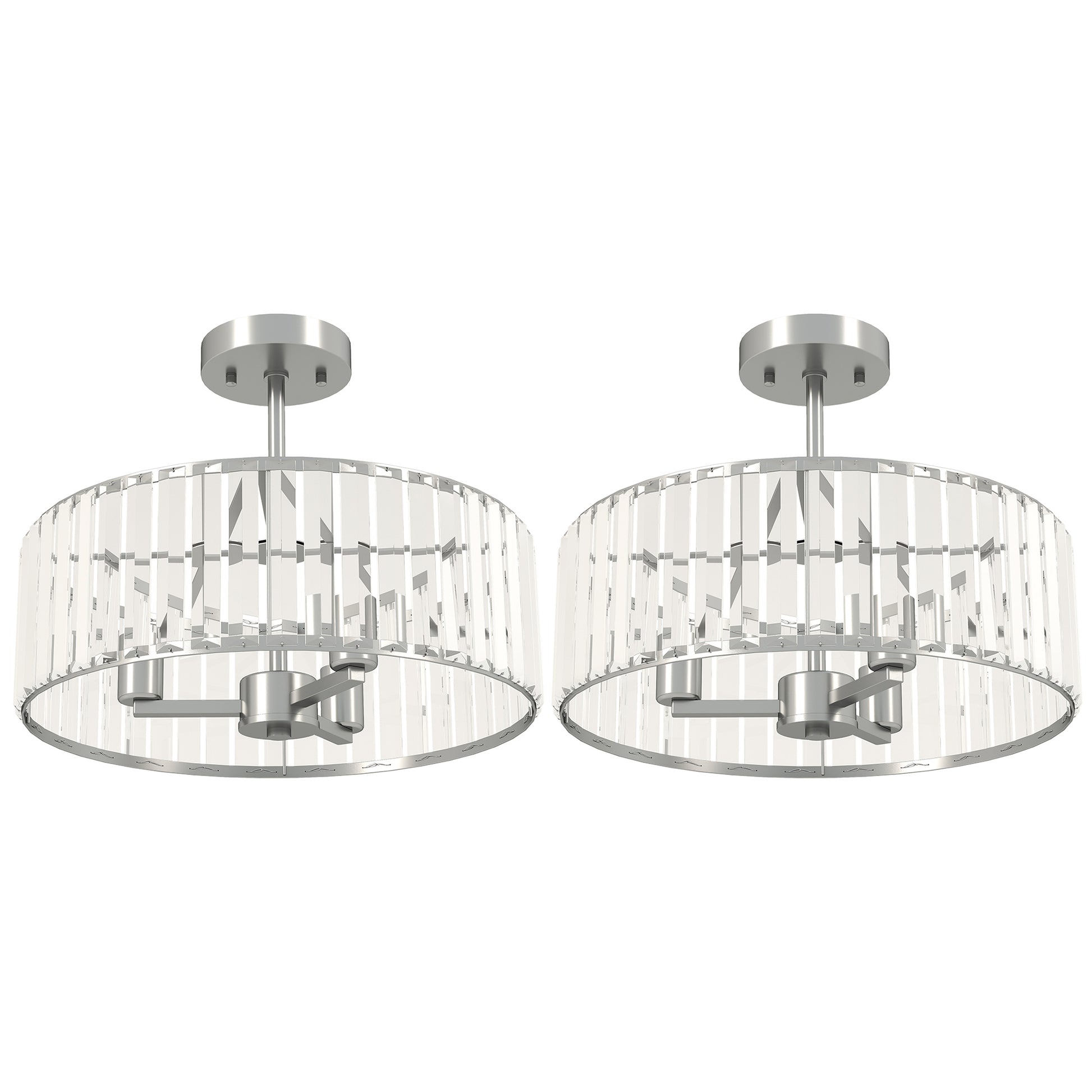 Photo of HOMCOM Crystal Ceiling Light Fixture Set of 2, Semi Flush Mount Modern Chandelier for Living Room, Bedroom and Hallway, 3-Lights with E14 Base, Silver Tone in Tone colour on a white background