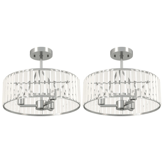 Photo of HOMCOM Crystal Ceiling Light Fixture Set of 2, Semi Flush Mount Modern Chandelier for Living Room, Bedroom and Hallway, 3-Lights with E14 Base, Silver Tone in Tone colour on a white background