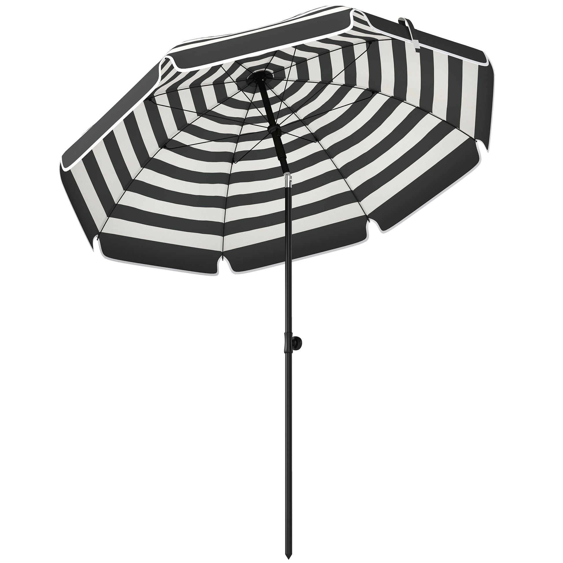 Photo of Outsunny 1.8 m Beach Umbrella Parasol with Sand Anchor, Portable 30° Tilting Patio Sun Shade with Adjustable Height, Grey/White in Grey/White colour on a white background