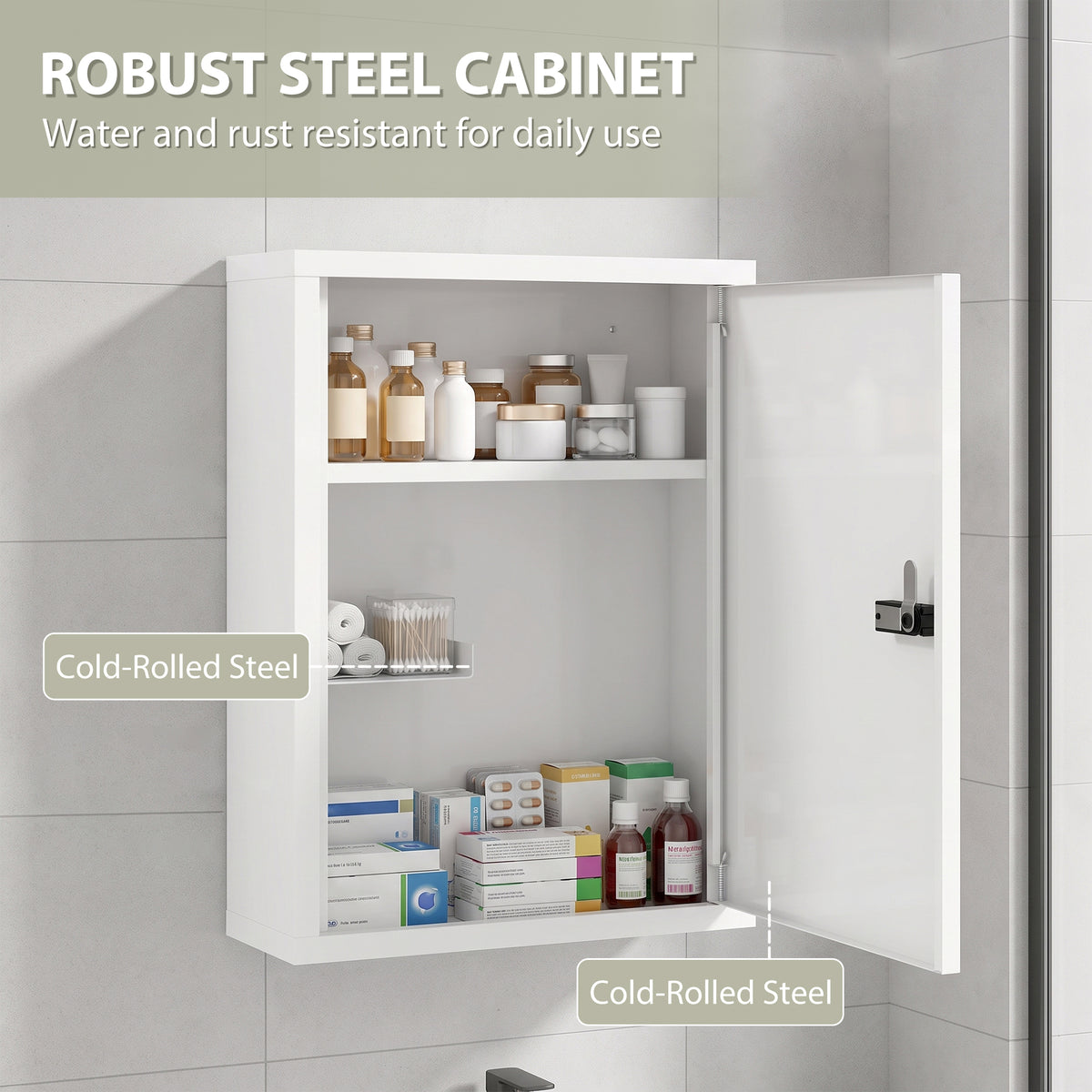 HOMCOM Wall Mount Medicine Cabinet, Bathroom Cabinet with Combination Lock, Door and Storage Shelves, White