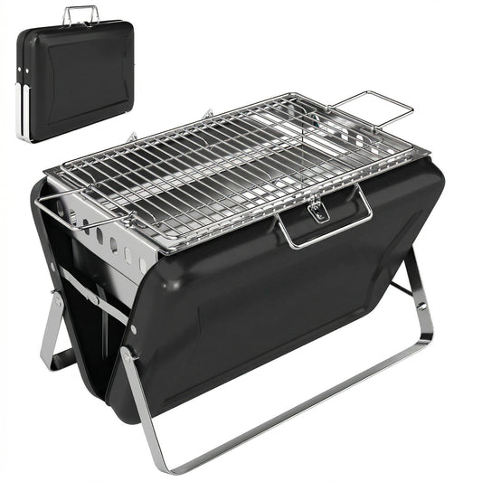 Photo of Outsunny Charcoal BBQ Grill Portable Stainless Steel Barbecue with Tilting Grate for Camping Picnic Garden Black in Black colour on a white background