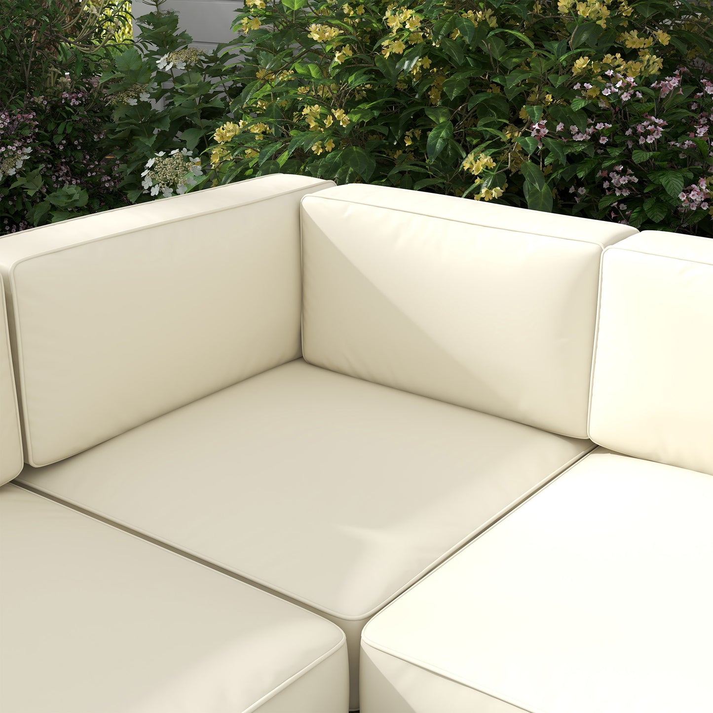 Outsunny 5-Piece Garden Corner Sofa Set with Cushions, 6 Seater Aluminium Garden Furniture Set with Glass Top Coffee Table, Patio Sectional Conservatory Furniture for Patio & Terrace, Gold Tone