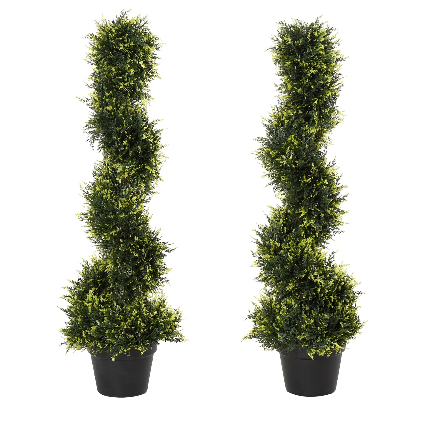 Photo of Outsunny 90cm/3FT Artificial Trees, Spiral Topiary Trees w/ Pot Set Of 2, Fake Indoor Greenery Plant Home Office Garden Decor Green in Green colour on a white background