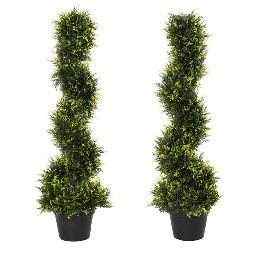 Photo of Outsunny 90cm/3FT Artificial Trees, Spiral Topiary Trees w/ Pot Set Of 2, Fake Indoor Greenery Plant Home Office Garden Decor Green in Green colour on a white background