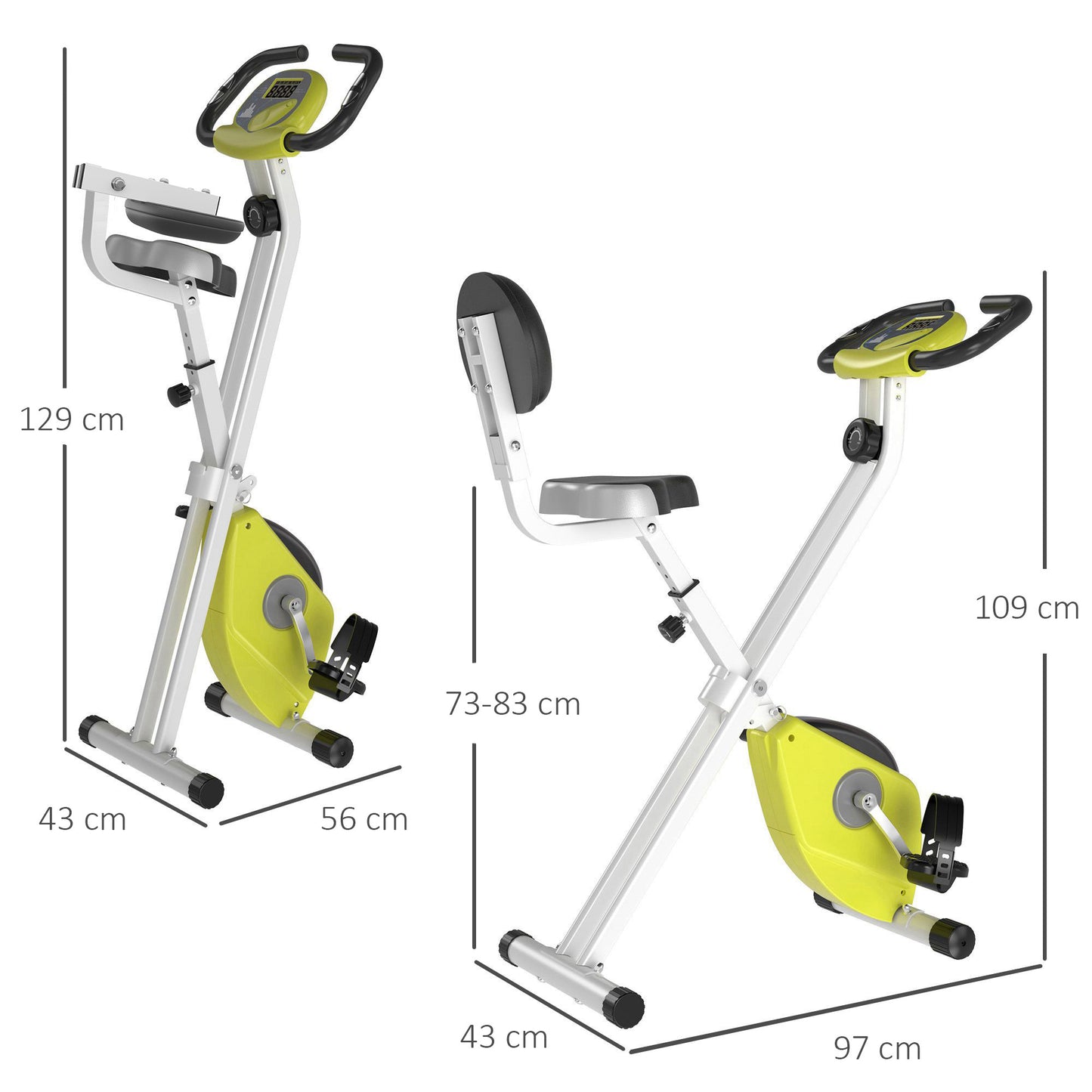 HOMCOM Folding Exercise Bike, Fitness Bicycle Indoor Trainer, Quiet 8-Level Magnetic Resistance, with LCD Monitor, Pulse Sensor and Wheels for Sport Maison and Cardio Training, Yellow