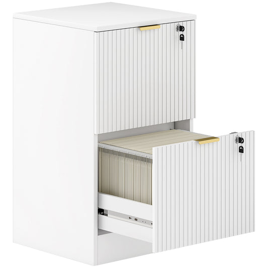 Photo of HOMCOM Filing Cabinet, Fluted Vertical File Cabinet with 2 Lockable Drawers and Hanging Rails, White in White colour on a white background