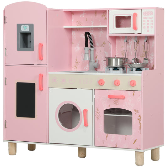 Photo of AIYAPLAY Play Kitchen, Kids Kitchen Set with Lights and Sounds, Double Stoves, Ice Maker, Chalkboard for 3+ Years, Pink in Pink colour on a white background