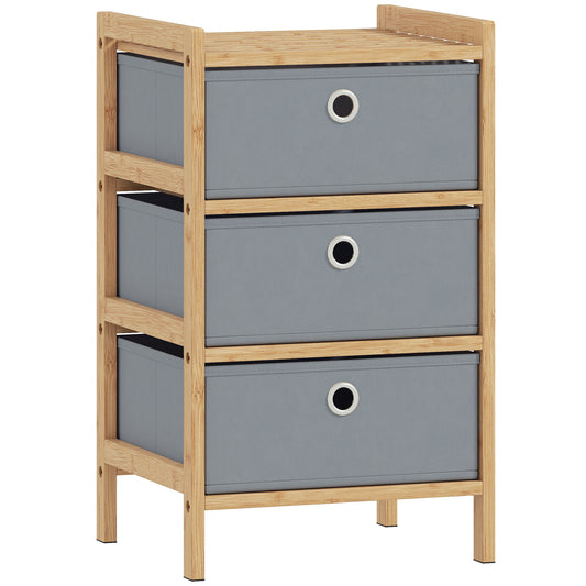 Photo of HOMCOM Chest of Drawers, 3 Fabric Drawers Narrow Dresser with Bamboo Frame, Light Grey in Grey colour on a white background