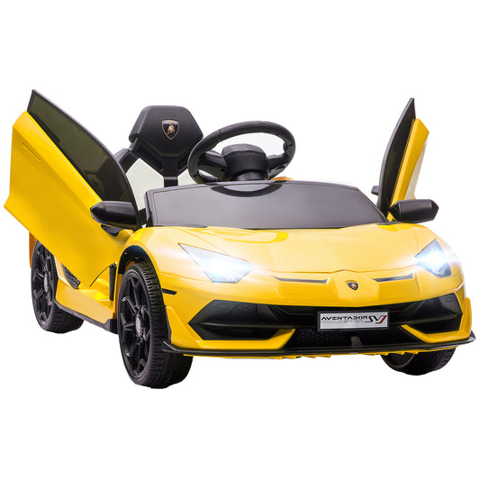 Photo of HOMCOM Lamborghini Licensed 12V kids Electric Car w/ Butterfly Doors, Remote, Music, Horn, Suspension - Yellow in Yellow colour on a white background