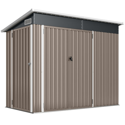 Photo of Outsunny 7.5 x 4.3ft Metal Garden Storage Shed, Waterproof Outdoor Shed with Triple Lockable Door, Gloves, Vents, Light Grey in Grey colour on a white background