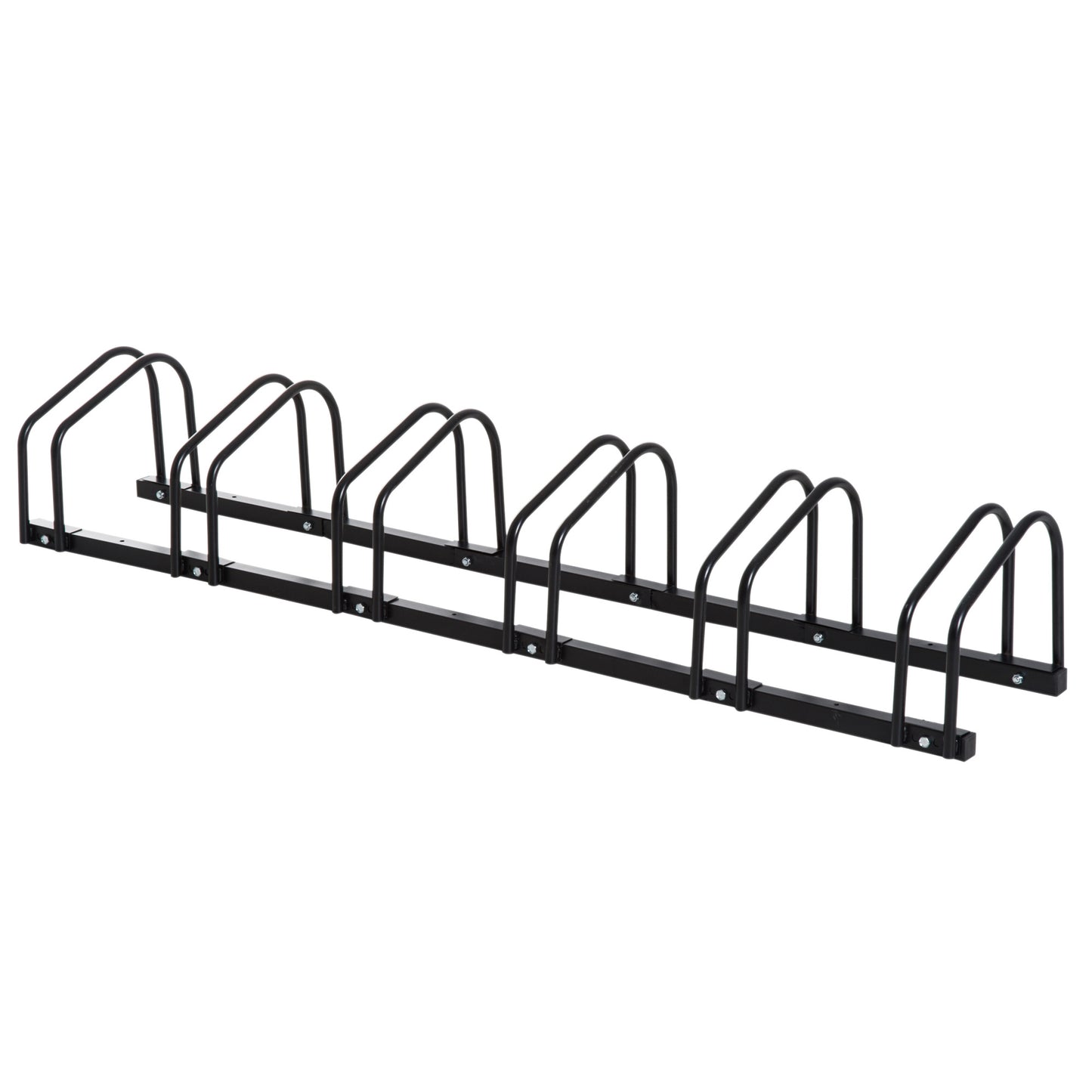 Photo of HOMCOM Bike Stand Parking Rack Floor or Wall Mount Bicycle Cycle Storage Locking Stand 179L x 33W x 27H (6 Racks, Black) in Black) colour on a white background