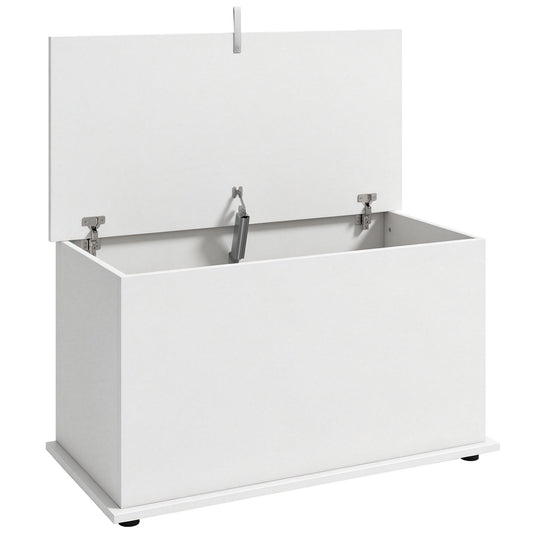 Photo of HOMCOM Storage Chest, 102L Blanket Box, Shoe Bench with Safety Hinged Lid, Bed End Bench for Bedroom, 80 x 40 x 45cm, White in White colour on a white background