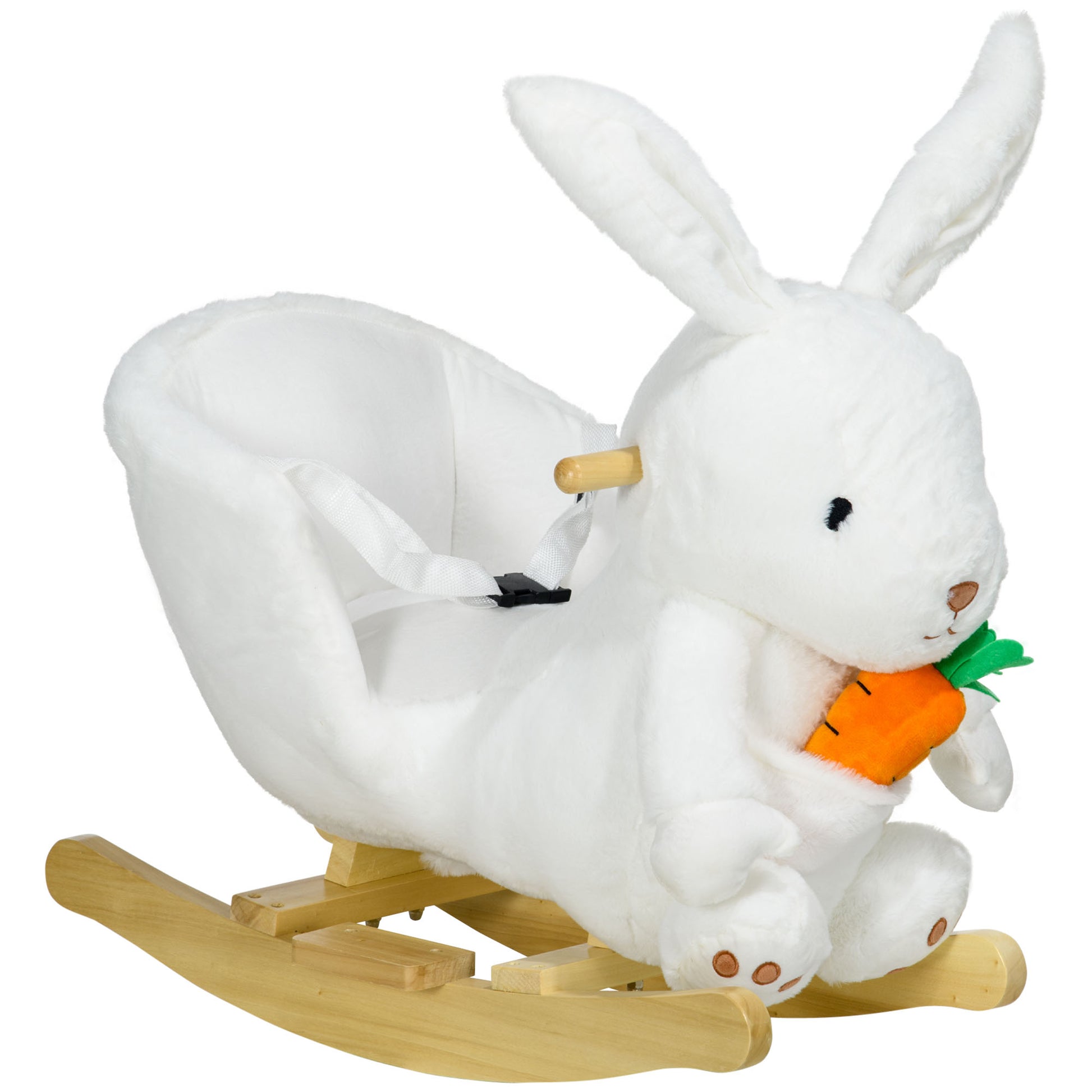 Photo of HOMCOM Kids Rabbit-Shaped Rocking Horse, with Safety Belt, Realistic Sounds, for Ages 18-36 Months - White in White colour on a white background
