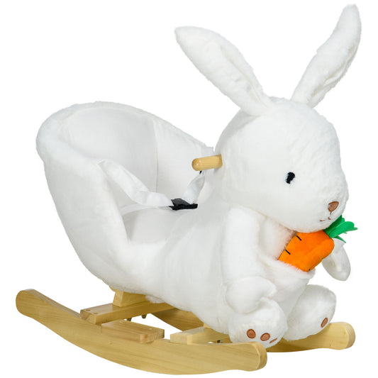 Photo of HOMCOM Kids Rabbit-Shaped Rocking Horse, with Safety Belt, Realistic Sounds, for Ages 18-36 Months - White in White colour on a white background