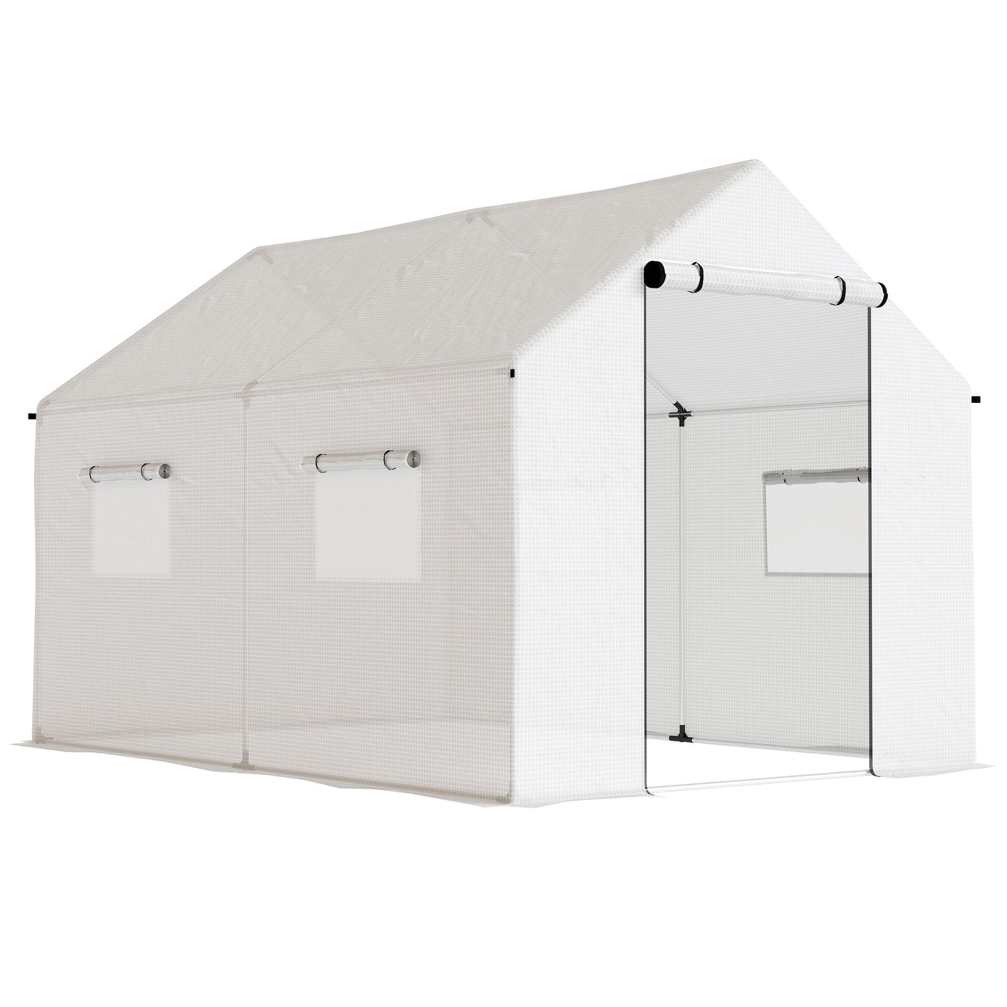 Photo of Outsunny Polyethylene Walk-in Polytunnel Greenhouse with Roll-up door and UV-resistant plastic cover, 2 x 3(m), White in White colour on a white background
