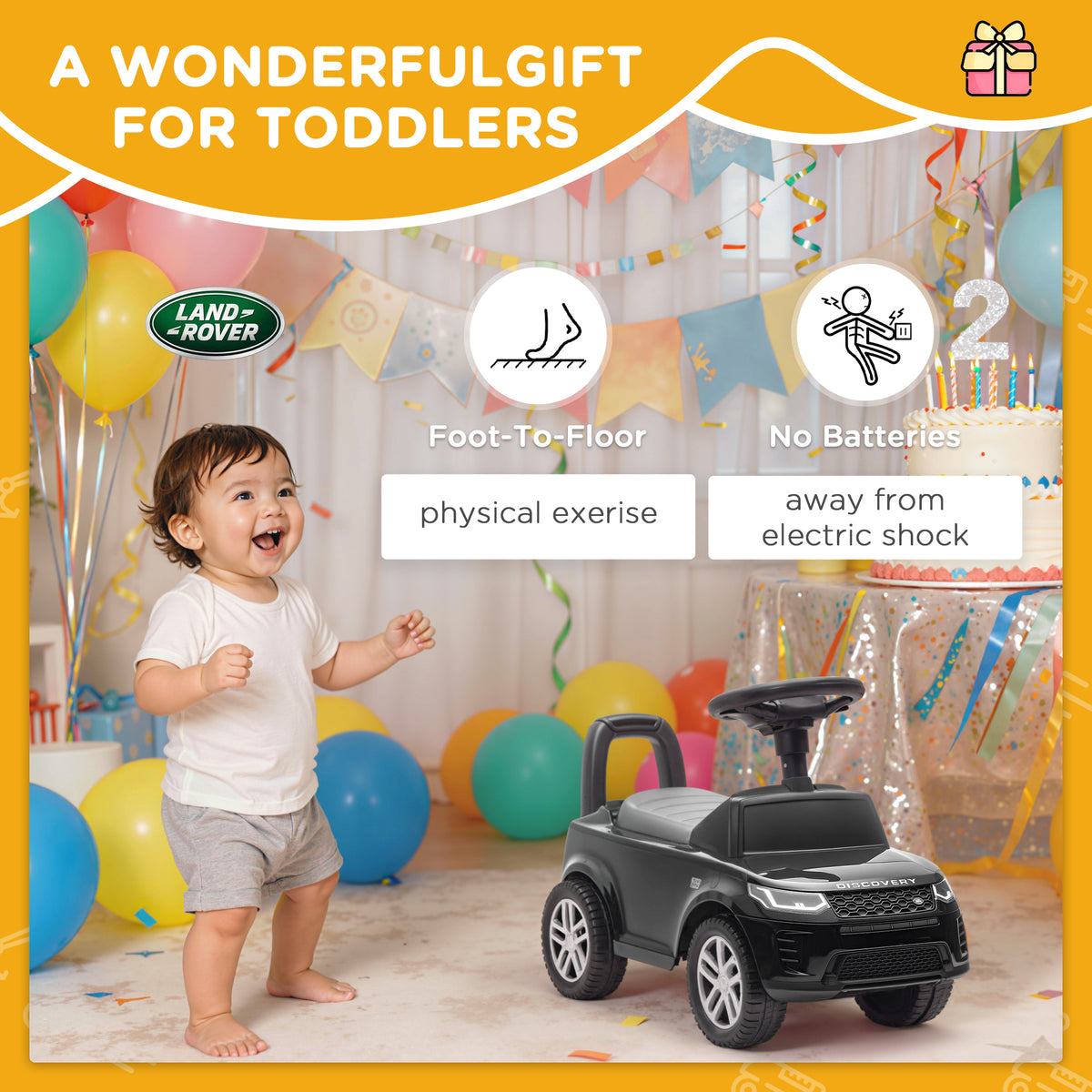 AIYAPLAY Land Rover Licensed Toddler Ride on Car with Horn, Engine Sounds, Under-Seat Storage, for 18-36 Months, Black