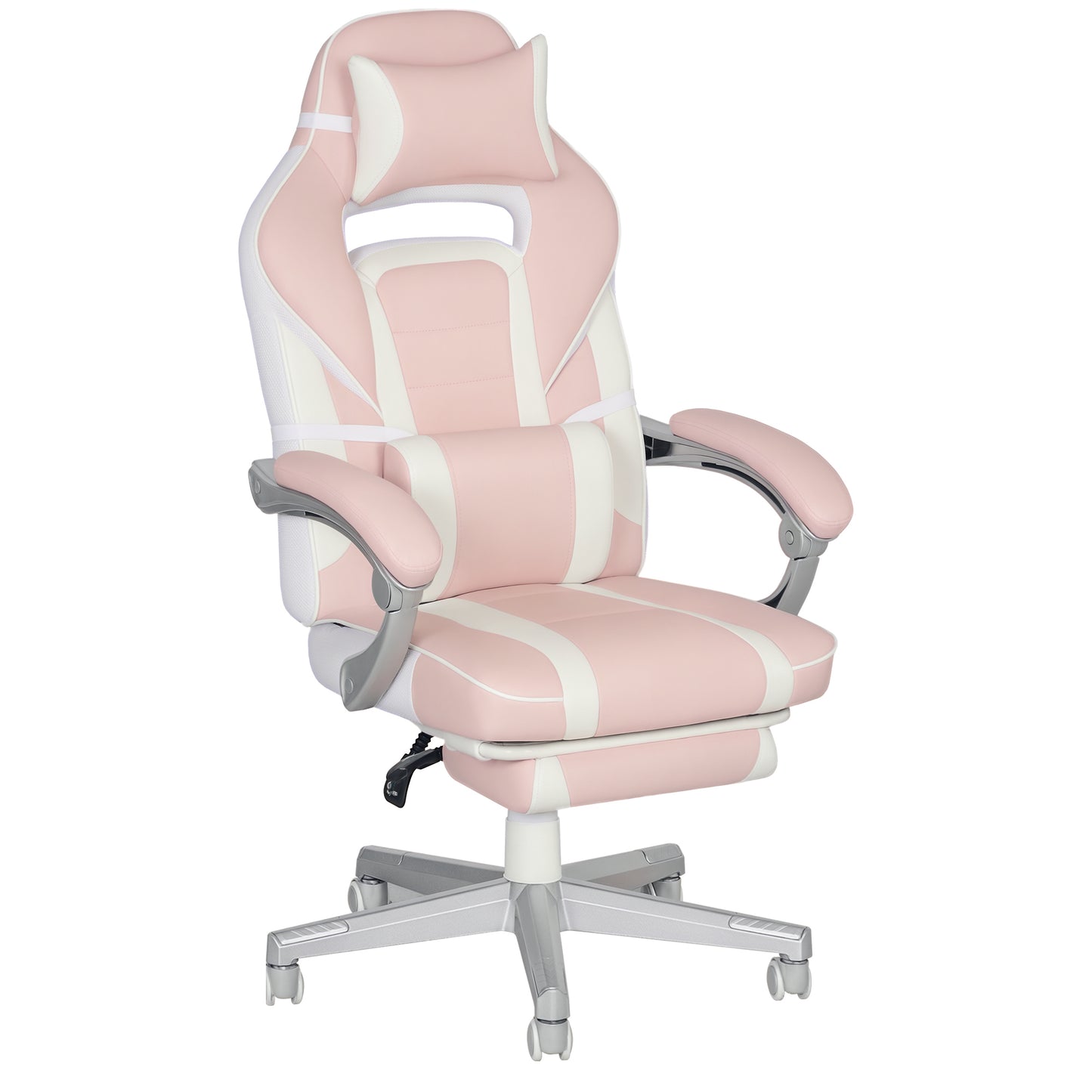 Photo of HOMCOM Faux Leather Reclining Gaming Chair, with Footrest - Pink/White in Pink/White colour on a white background
