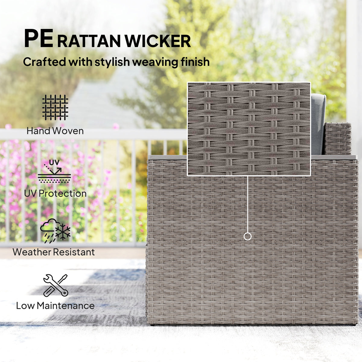 Outsunny 5 Piece Rattan Garden Furniture Set with Storage Table, Footstools, Cushions, Dark Grey
