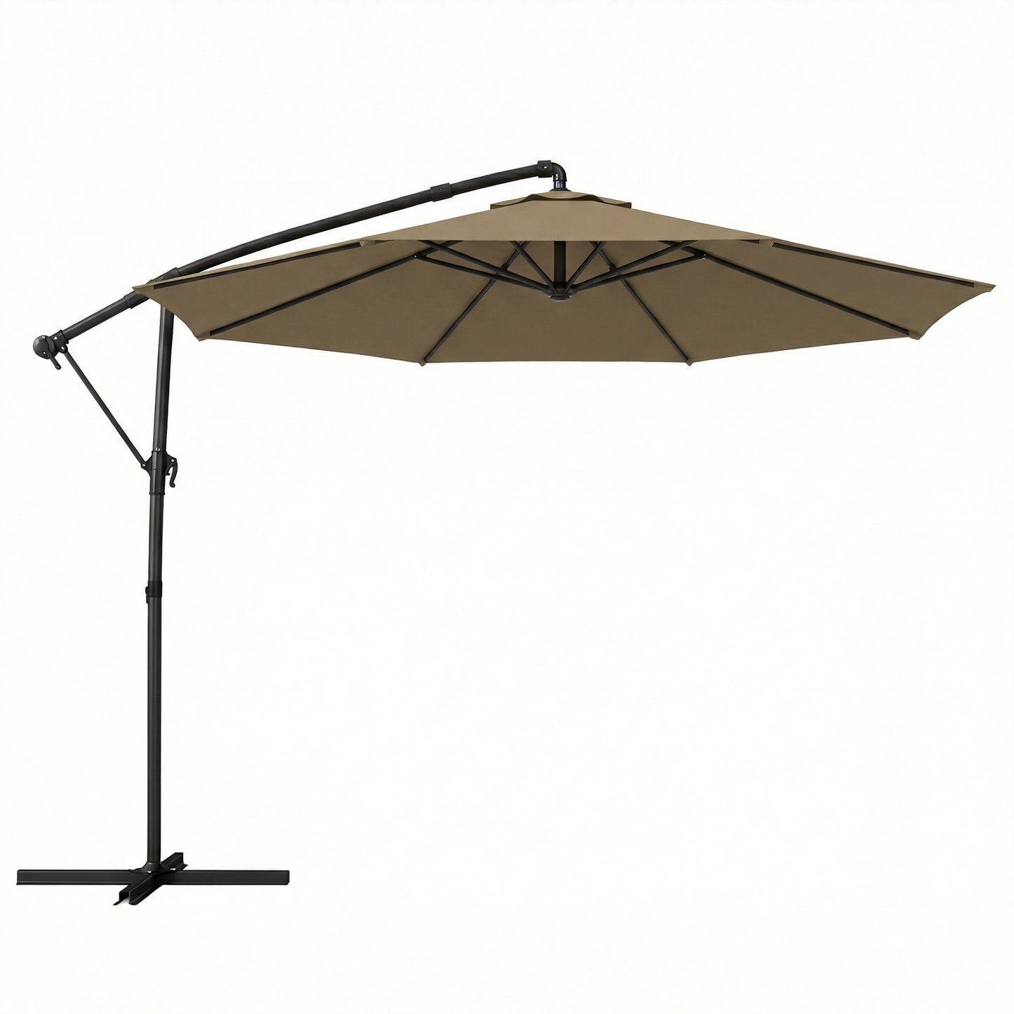 Photo of Outsunny 3 m Garden Cantilever Parasol with Cover, Round Overhanging Umbrella with 360° Rotation, Tilt, Khaki in Khaki colour on a white background