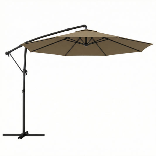 Photo of Outsunny 3 m Garden Cantilever Parasol with Cover, Round Overhanging Umbrella with 360° Rotation, Tilt, Khaki in Khaki colour on a white background
