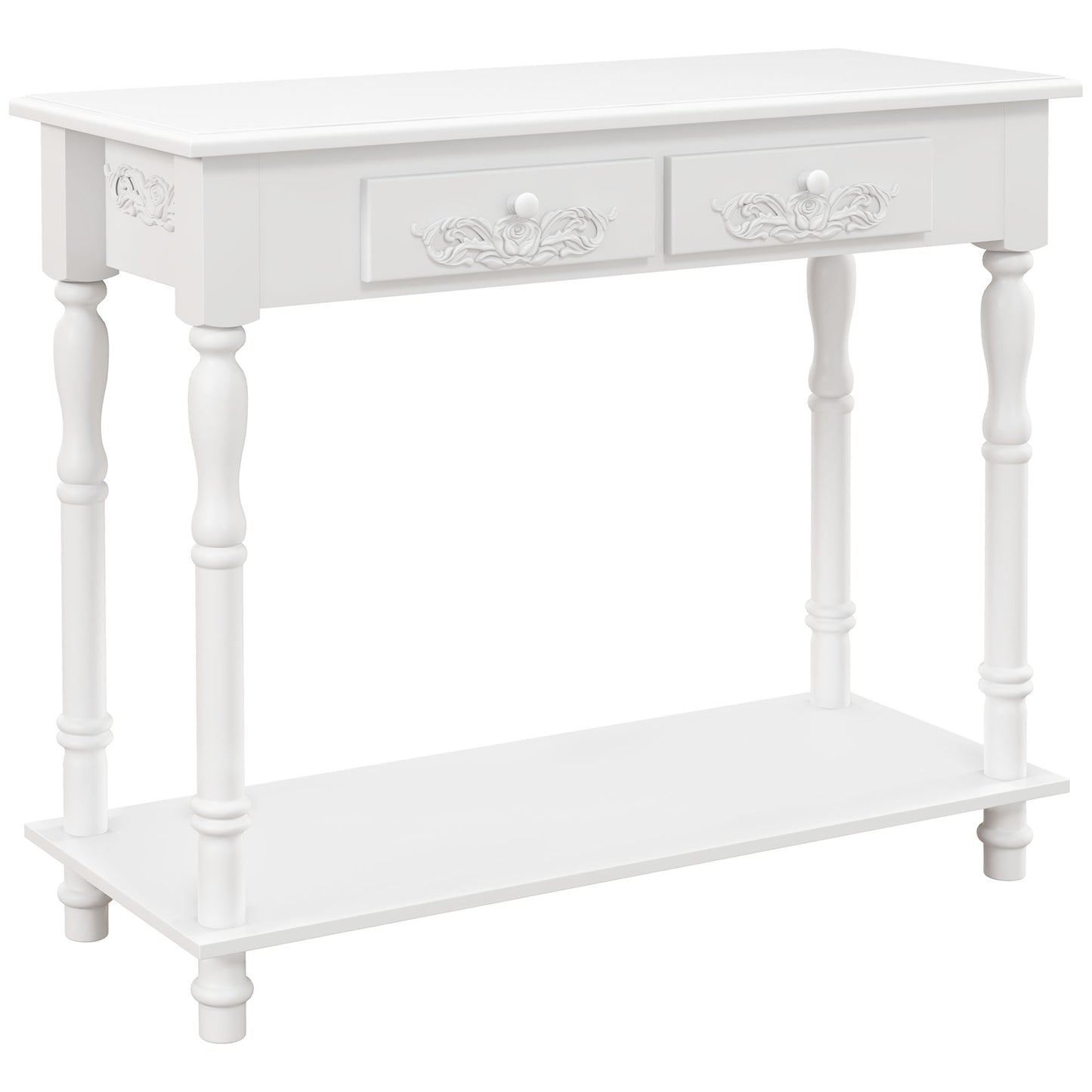 Photo of HOMCOM Console Table Modern Sofa Side Desk with Storage Shelves Drawers for Living Room Entryway Bedroom White in White colour on a white background