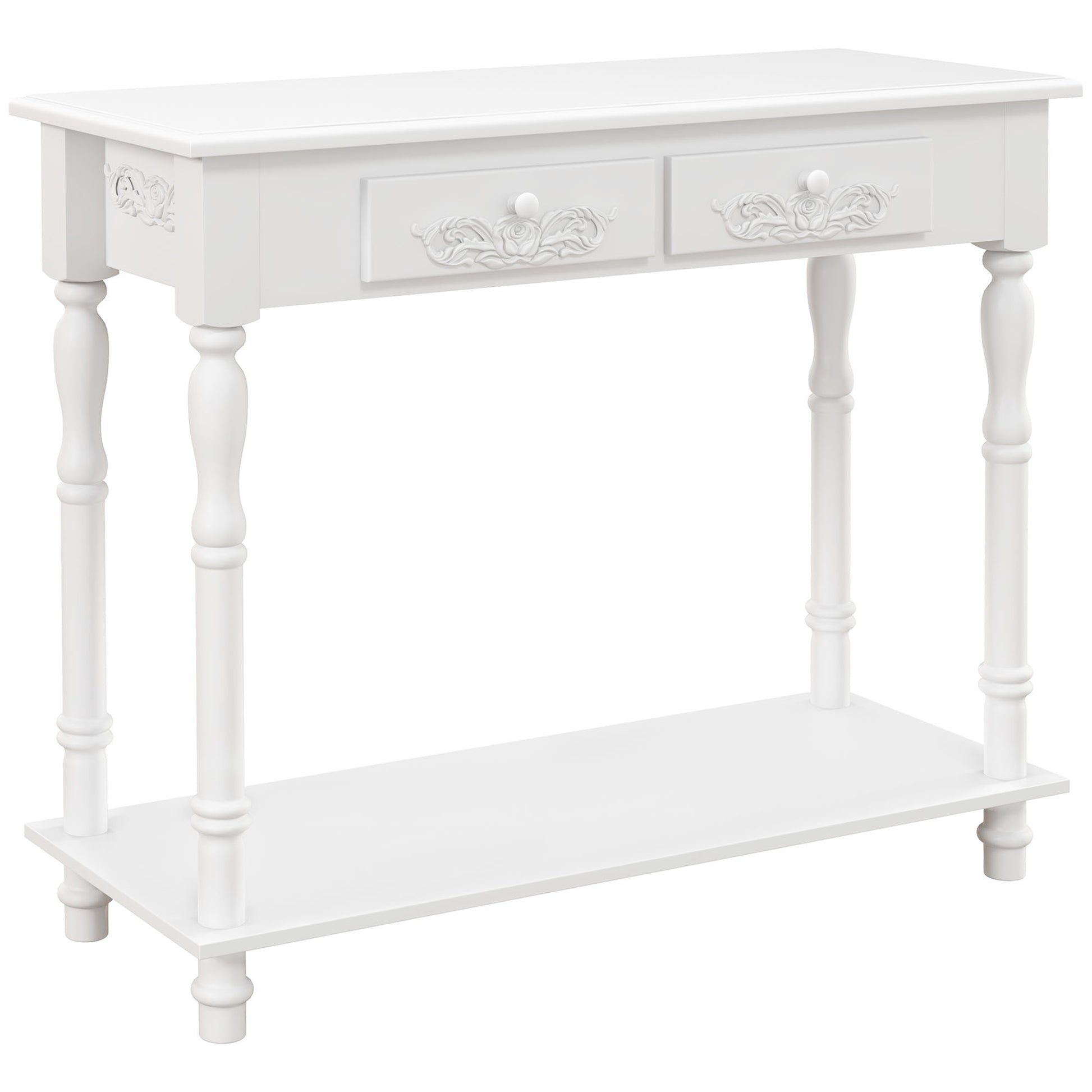 Photo of HOMCOM Console Table Modern Sofa Side Desk with Storage Shelves Drawers for Living Room Entryway Bedroom White in White colour on a white background