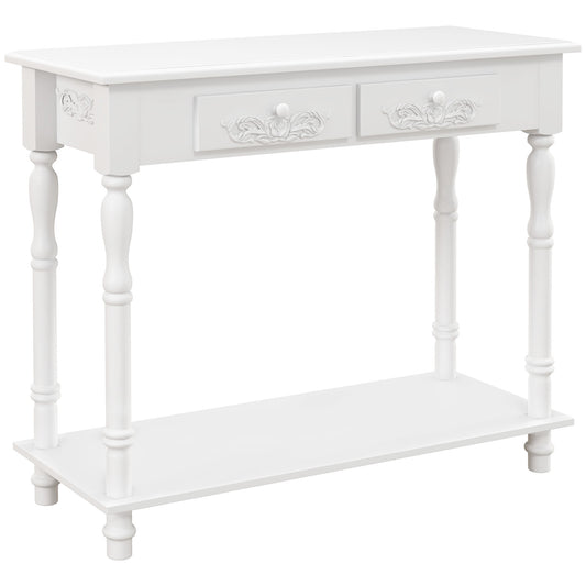 Photo of HOMCOM Console Table Modern Sofa Side Desk with Storage Shelves Drawers for Living Room Entryway Bedroom White in White colour on a white background