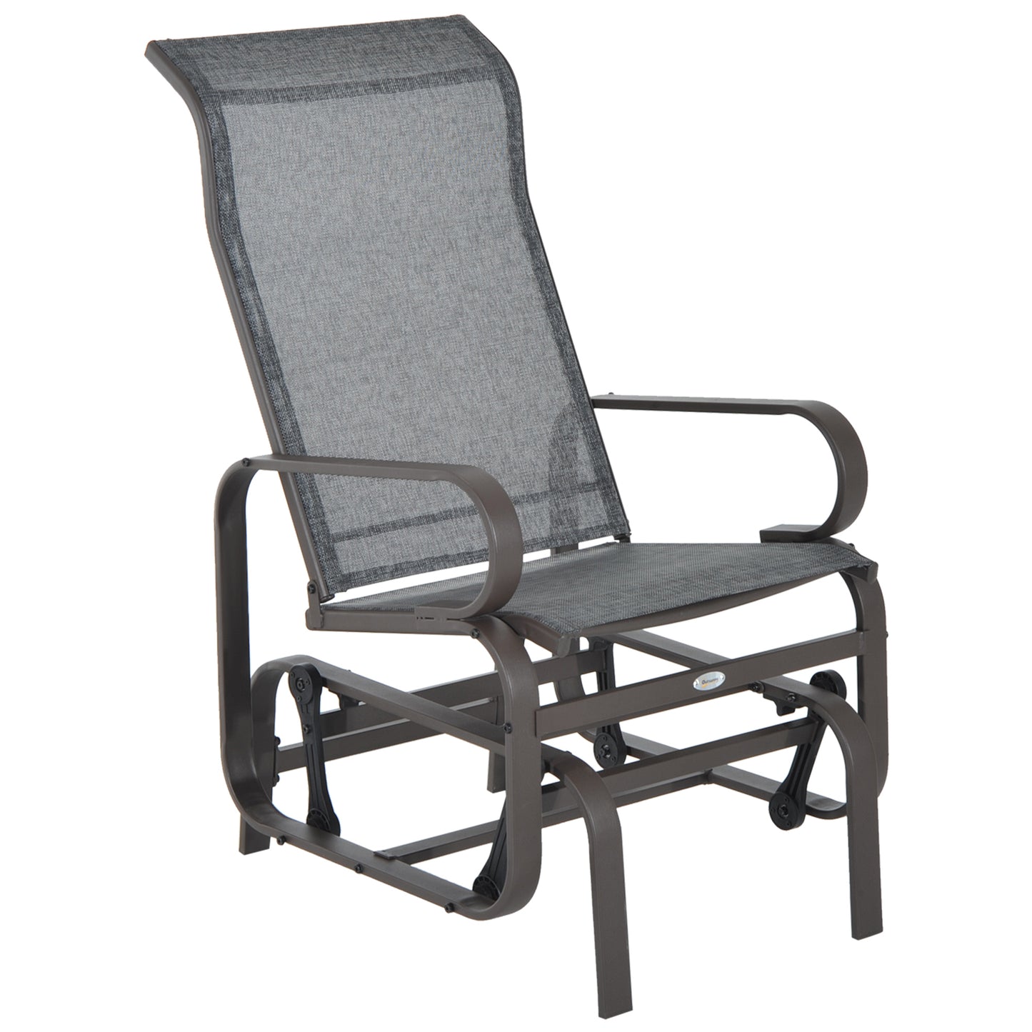 Photo of Outsunny Outdoor Gliding Rocking Chair with Sturdy Metal Frame Garden Comfortable Swing Chair, Grey & Brown in Brown colour on a white background