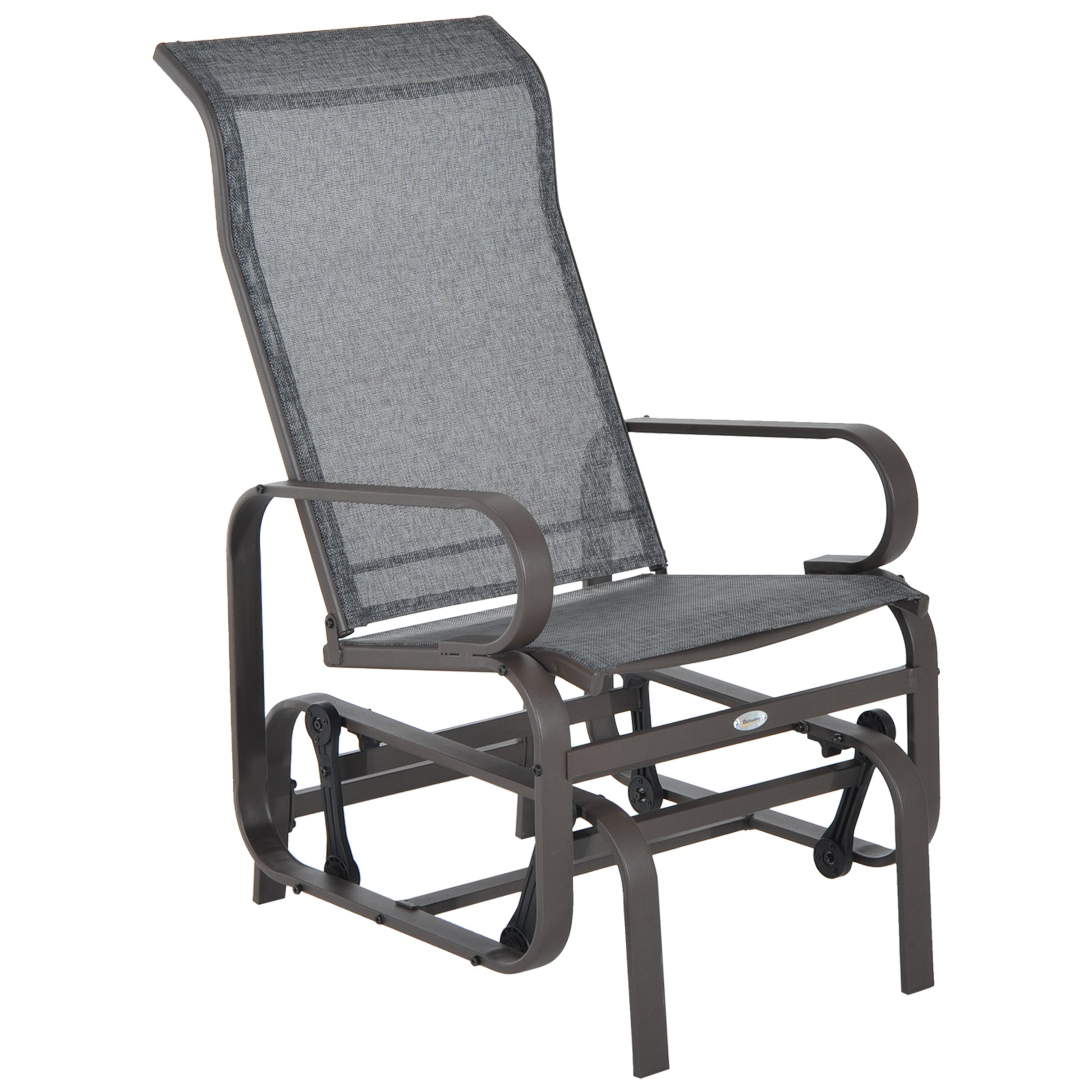 Photo of Outsunny Outdoor Gliding Rocking Chair with Sturdy Metal Frame Garden Comfortable Swing Chair, Grey & Brown in Brown colour on a white background