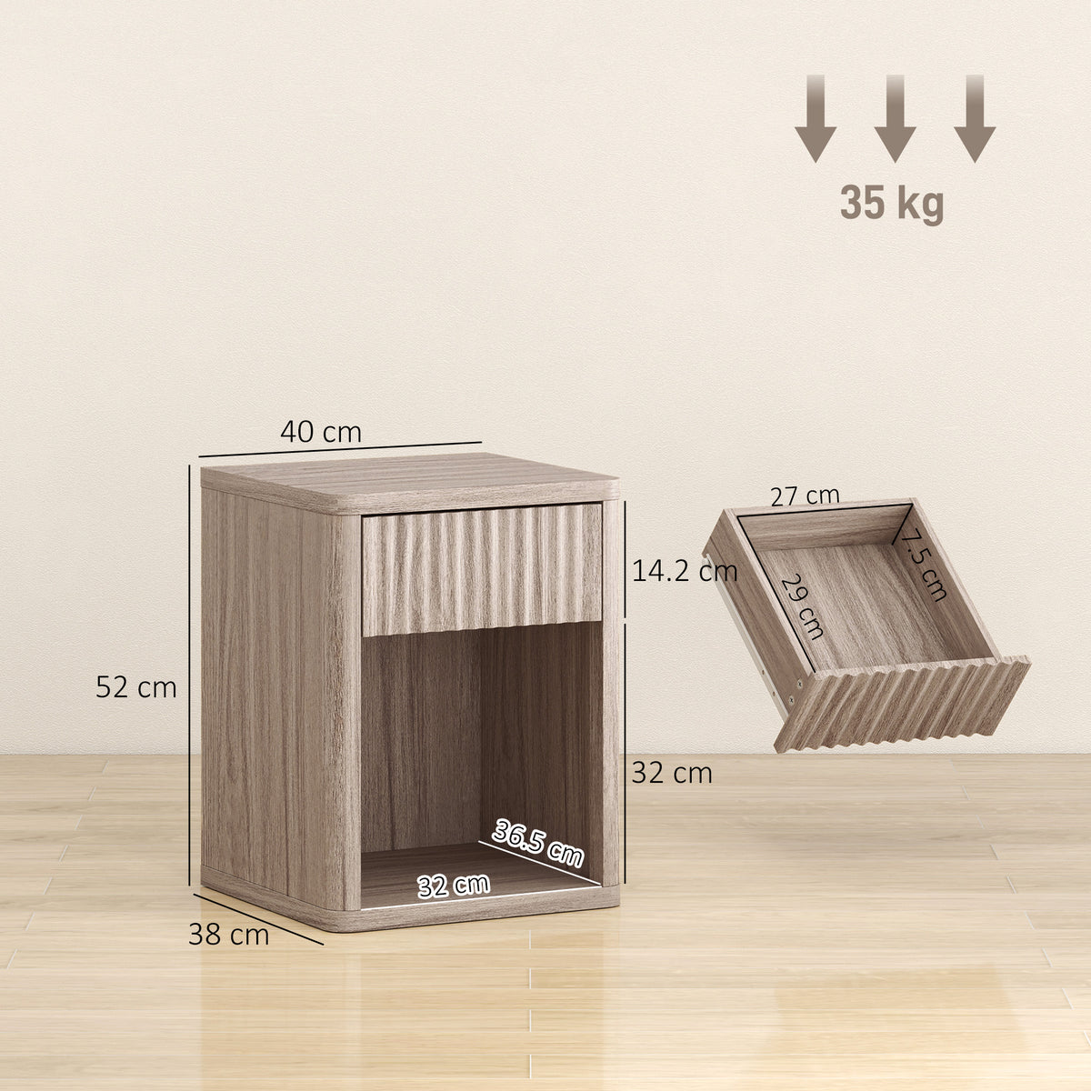 HOMCOM Modern Bedside Table Set of 2, Bedside Cabinet with Drawer and Open Shelf, Side End Table, Nightstand for Bedroom, Oak