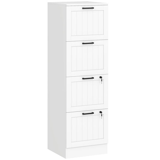 Photo of HOMCOM 4 Drawer Filing Cabinet with Lock, Office Storage Cabinet with Adjustable Hanging Bars for A4 Letter Size Files, White in White colour on a white background