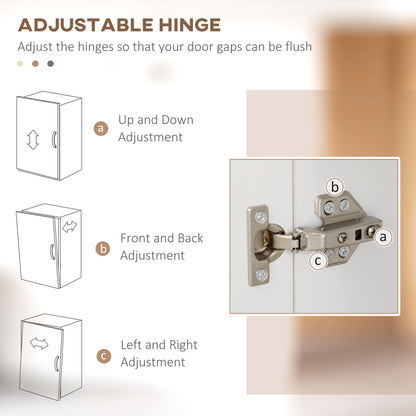 Adjustable cabinet hinge shown with up-down, front-back and side-to-side adjustments