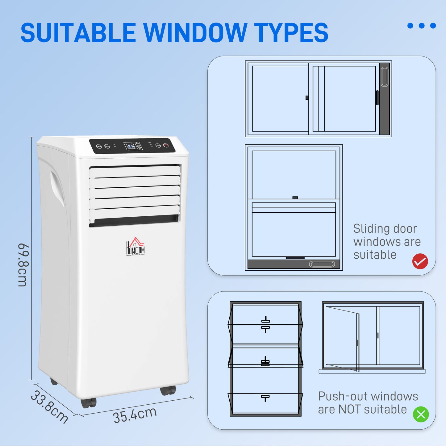 HOMCOM 10000 BTU Air Conditioning Unit, 3-in-1 Portable Air Conditioner, Dehumidifier, Cooling Fan with Remote Control, Digital Display, 2 Speeds, 24H Timer, Window Venting Kit, 30m²